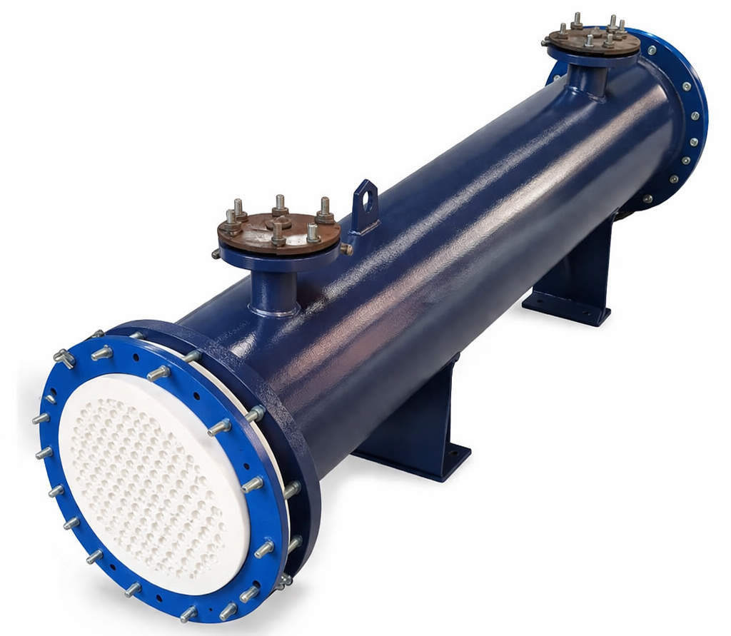 Glass shell & tube condenser with metal shell